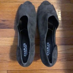 Grey Suede peep toe heels. Never been worn.